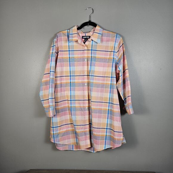 Lands End Shirt Non Iron Pastel Plaid Long Sleeve Button Up Collared Womens 16 - Picture 1 of 5